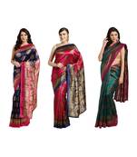 Combo Of 3 Poly Silk Multicolor Printed Women's Saree