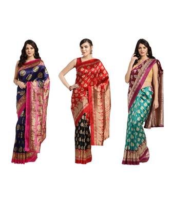 Combo Of 3 Poly Silk Multicolor Printed Women's Saree 1