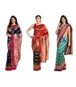 Combo Of 3 Poly Silk Multicolor Printed Women's Saree