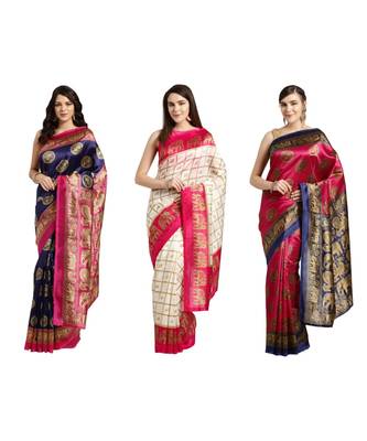Combo Of 3 Poly Silk Multicolor Printed Women's Saree 1
