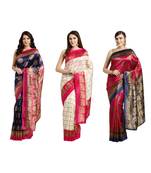 Combo Of 3 Poly Silk Multicolor Printed Women's Saree