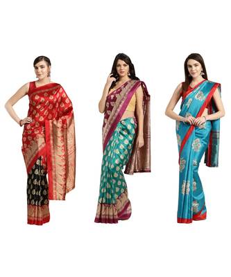 Combo Of 3 Poly Silk Multicolor Printed Women's Saree 1