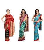 Combo Of 3 Poly Silk Multicolor Printed Women's Saree