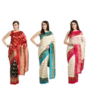 Combo Of 3 Poly Silk Multicolor Printed Women's Saree 1