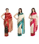 Combo Of 3 Poly Silk Multicolor Printed Women's Saree