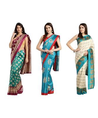 Combo Of 3 Poly Silk Multicolor Printed Women's Saree 1