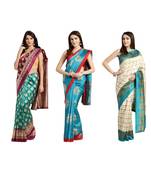 Combo Of 3 Poly Silk Multicolor Printed Women's Saree