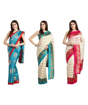 Combo Of 3 Poly Silk Multicolor Printed Women's Saree 1