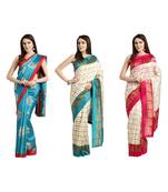 Combo Of 3 Poly Silk Multicolor Printed Women's Saree