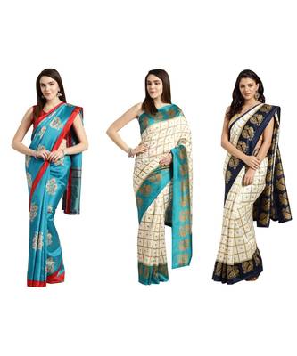Combo Of 3 Poly Silk Multicolor Printed Women's Saree 1