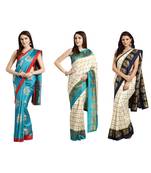 Combo Of 3 Poly Silk Multicolor Printed Women's Saree