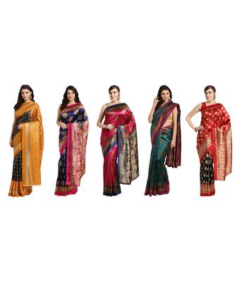 Combo Of 5 Poly Silk Multicolor Printed Women's Saree 1