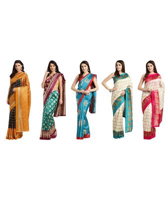 Combo Of 5 Poly Silk Multicolor Printed Women's Saree 1