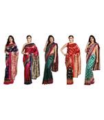 Combo Of 5 Poly Silk Multicolor Printed Women's Saree
