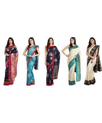 Combo Of 5 Poly Silk Multicolor Printed Women's Saree 1