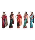 Combo Of 5 Poly Silk Multicolor Printed Women's Saree