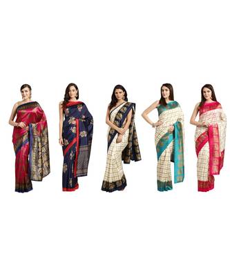 Combo Of 5 Poly Silk Multicolor Printed Women's Saree 1
