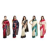 Combo Of 5 Poly Silk Multicolor Printed Women's Saree