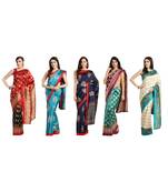 Combo Of 5 Poly Silk Multicolor Printed Women's Saree