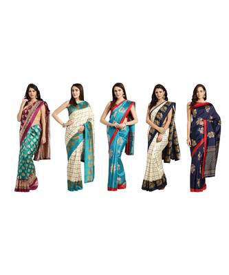 Combo Of 5 Poly Silk Multicolor Printed Women's Saree 1