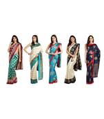 Combo Of 5 Poly Silk Multicolor Printed Women's Saree