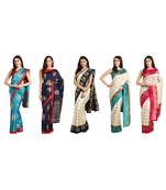 Combo Of 5 Poly Silk Multicolor Printed Women's Saree