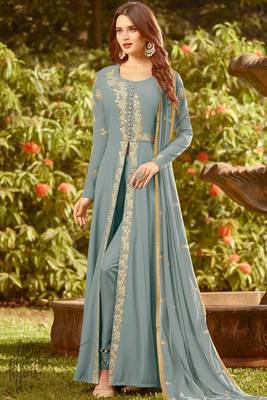 Grey Georgette Wedding Wear Pakistani Semi Suits 1