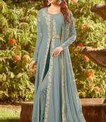 Grey Georgette Wedding Wear Pakistani Semi Suits