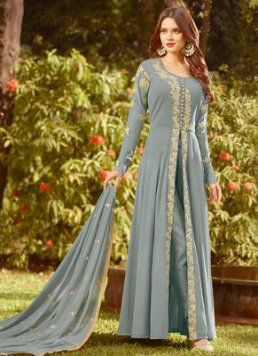 Grey Georgette Wedding Wear Pakistani Semi Suits 2