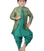 Green printed cotton silk boys-sherwani