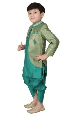 Green printed cotton silk boys-sherwani 2