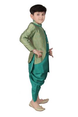 Green printed cotton silk boys-sherwani 3