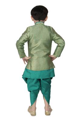 Green printed cotton silk boys-sherwani 4