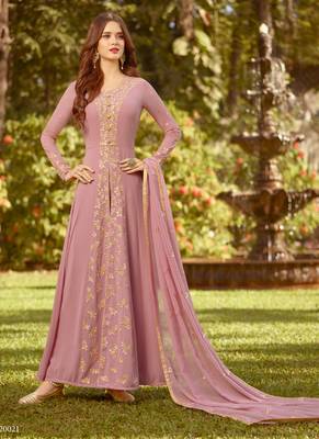Pink Georgette Wedding Wear Abaya Style Anarkali Semi Suit 1