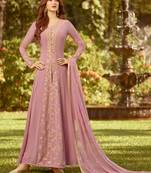 Pink Georgette Wedding Wear Abaya Style Anarkali Semi Suit