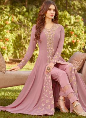 Pink Georgette Wedding Wear Abaya Style Anarkali Semi Suit 2