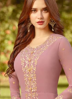 Pink Georgette Wedding Wear Abaya Style Anarkali Semi Suit 3