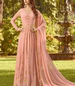Peach Georgette Wedding Wear Abaya Style Anarkali Seni Suit