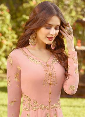 Peach Georgette Wedding Wear Abaya Style Anarkali Seni Suit 2