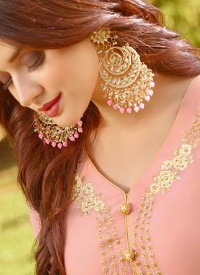 Peach Georgette Wedding Wear Abaya Style Anarkali Seni Suit 3