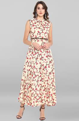 Janasya Cream printed rayon kurta 1