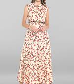 Janasya Cream printed rayon kurta