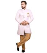 White plain raw silk sherwani