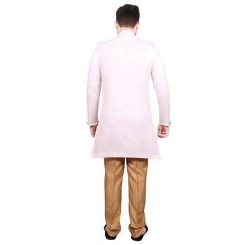 White plain raw silk sherwani 2