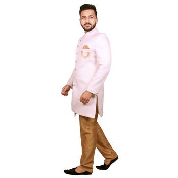 White plain raw silk sherwani 3