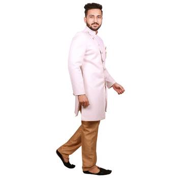 White plain raw silk sherwani 4