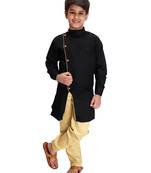 Black plain cotton silk boys-kurta-pyjama