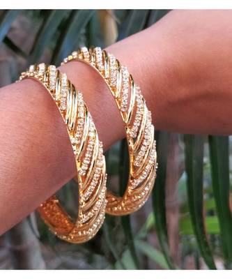 Studded Diamond Gold Plated Bangles Set Of 2 1