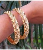 Studded Diamond Gold Plated Bangles Set Of 2