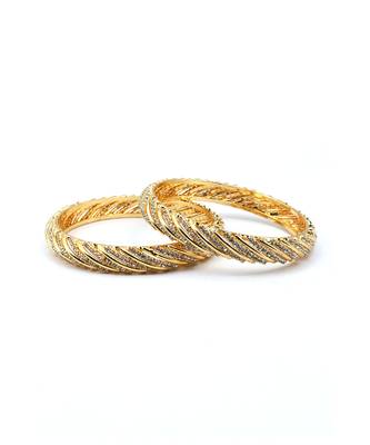 Studded Diamond Gold Plated Bangles Set Of 2 3